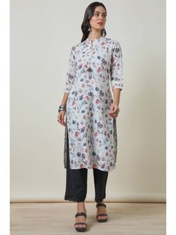 Soch - Womens Multi Linen Blend Floral Print Kurta with Tassels