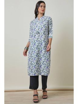 Soch - Womens Lavender Linen Blend Floral Print Kurta