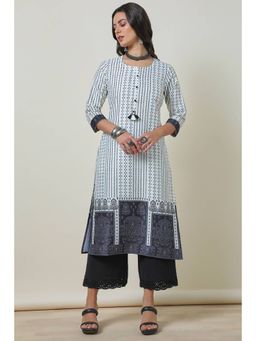 Soch - Womens Off White Bandhani Print Round Neck Kurta