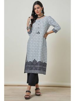 Soch - Womens Off White Bandhani Print Kurta with Tassels
