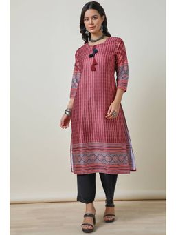 Soch - Womens Maroon Printed Kurta with Tassels