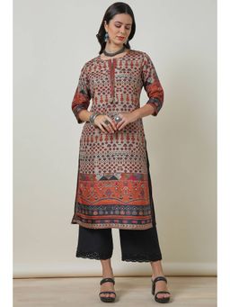 Soch - Womens Multi-Color Silk Blend Printed Kurta with Tassels