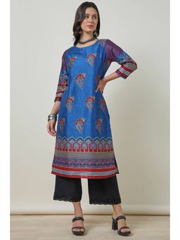 Soch - Womens Blue Silk Blend Floral Print Kurta
