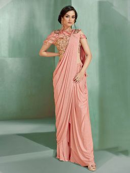 Odette - Peach Lycra Designer Saree with Unstitched Blouse