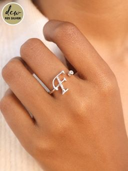 Pipa Bella by Nykaa Fashion - Dew by PB Silver-plated 925 Sterling Silver Stone Studded Initial F Ring