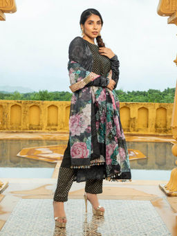 MONK & MEI - Black Natasha Kurta with Pant and Dupatta (Set of 3)