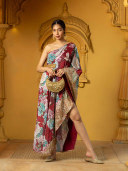 MONK & MEI - Maroon Floral Maxi Dress