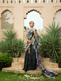 MONK & MEI - Black Sanam Saree with Stitched Blouse