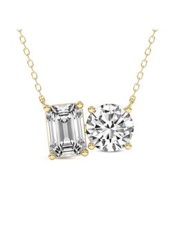 Sparkles - Lab Grown 2 Emerald and Round Shape Necklace 14K Yellow Gold