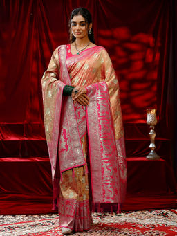 Libas - Women Mustard Woven Design Saree with Dupatta