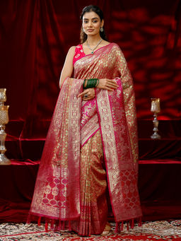 Libas - Women Mustard Ethnic Motif Woven Design Saree with Dupatta