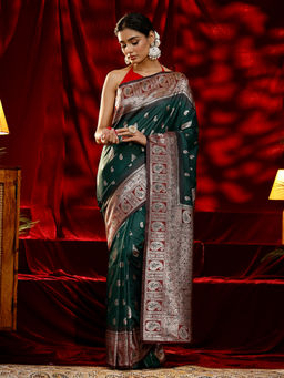 Libas - Women Green Zari Woven Design Saree