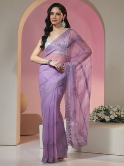 Libas - Women Lavender Embroidered Stone Work Saree