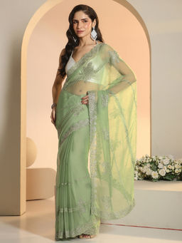 Libas - Women Green Embroidered Stone Work Saree