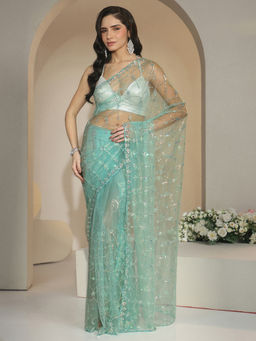 Libas - Women Sea Green Embellished Sequined Work Saree