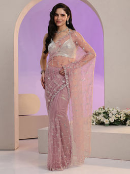 Libas - Women Mauve Embellished Sequined Work Saree