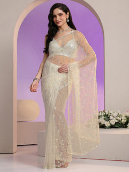 Libas - Women Off White Embellished Sequined Work Saree