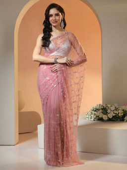 Libas - Women Pink Embellished Sequined Work Saree