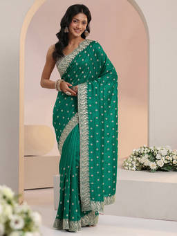 Libas - Women Green Ethnic Motif Embroidered Stone Work Saree
