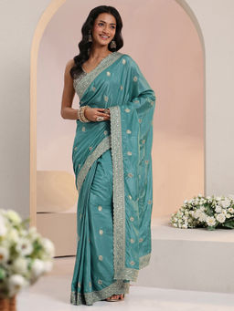 Libas - Women Blue Floral Zari Embroidered Saree