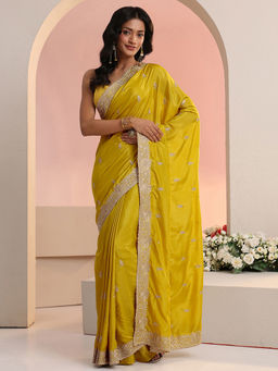 Libas - Women Yellow Floral Embroidered Saree