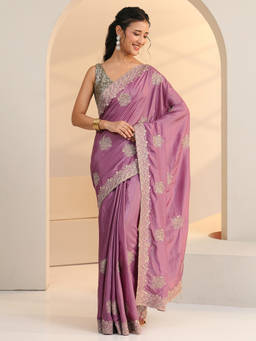 Libas - Women Purple Floral Embroidered Saree