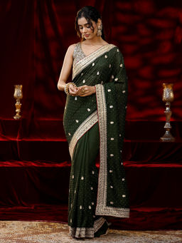 Libas - Women Green Embroidered Stone Work Saree