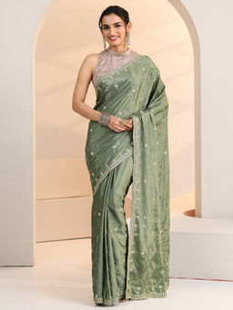 Libas - Women Green Embroidered Sequined Work Saree