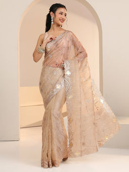 Libas - Women Beige Floral Zari Embroidered Saree