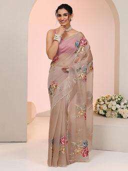 Libas - Women Beige Floral Embroidered Saree