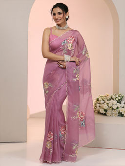 Libas - Women Pink Floral Embroidered Saree