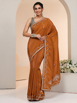 Libas - Women Rust Embroidered Sequined Work Saree