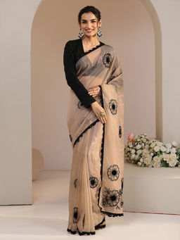 Libas - Women Beige Floral Embroidered Saree