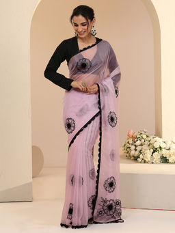 Libas - Women Lavender Floral Embroidered Saree