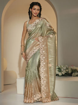 Libas - Women Green Ombre Zari Embroidered Saree