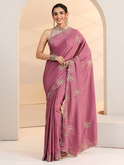 Libas - Women Pink Floral Zari Embroidered Saree