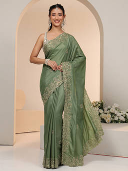 Libas - Women Green Embroidered Sequined Work Saree