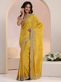 Libas - Women Yellow Embroidered Sequined Work Saree