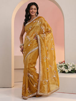Libas - Women Mustard Floral Embroidered Sequined Work Saree