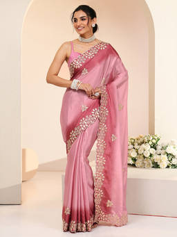 Libas - Women Pink Floral Embroidered Saree