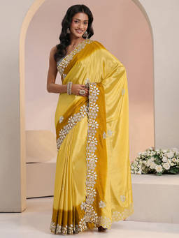 Libas - Women Yellow Floral Embroidered Saree