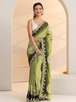 Libas - Women Green Ethnic Motif Embroidered Thread Work Saree