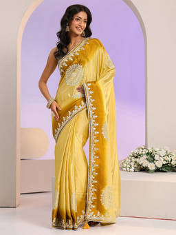 Libas - Women Yellow Ethnic Motif Embroidered Thread Work Saree