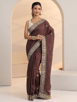 Libas - Women Brown Ethnic Motif Embroidered Sequined Work Saree