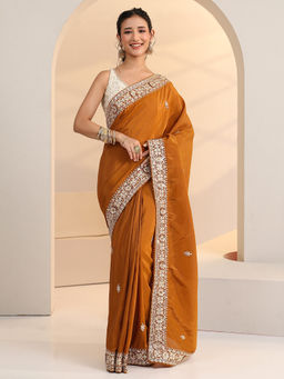 Libas - Women Mustard Ethnic Motif Embroidered Sequined Work Saree