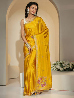 Libas - Women Yellow Floral Embroidered Saree