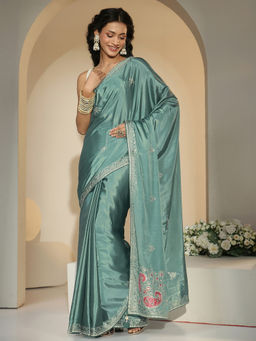 Libas - Women Green Floral Embroidered Saree