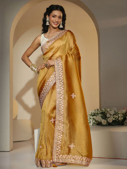 Libas - Women Gold Embroidered Sequined Work Saree