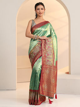 Libas - Women Green Woven Stone Work Design Saree