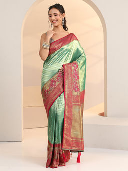 Libas - Women Green Woven Stone Work Design Saree
